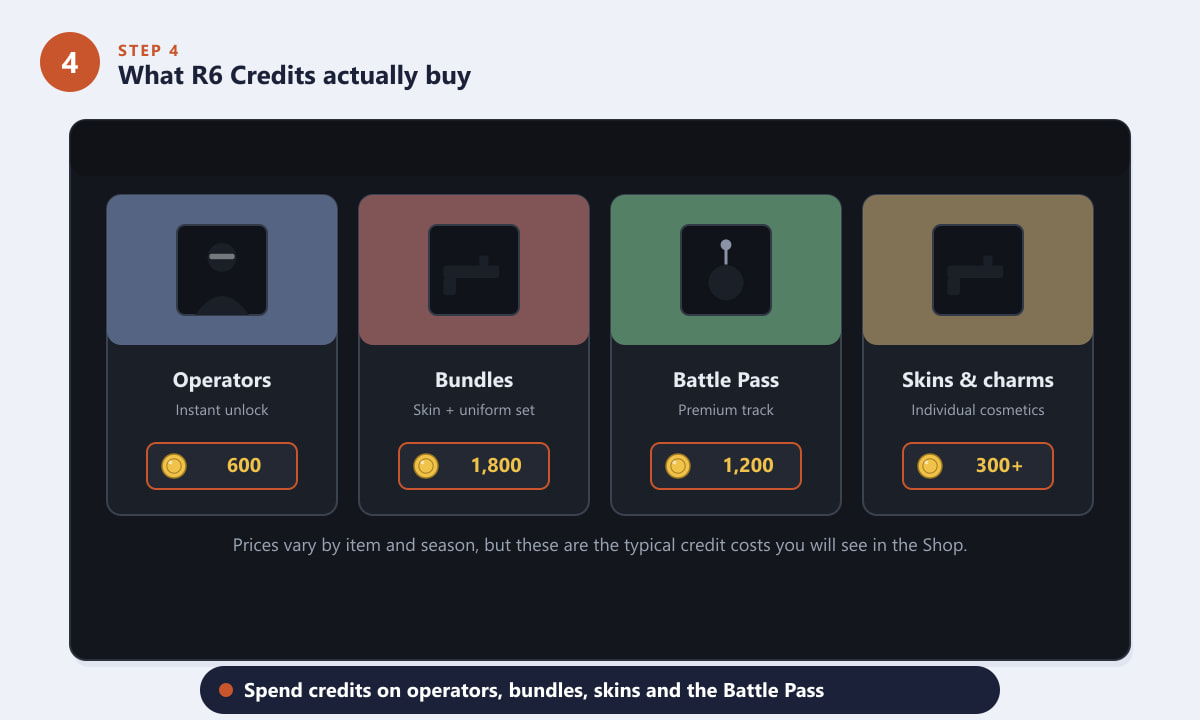 Cosa si può acquistare con i crediti R6 in Rainbow Six Siege: operatori, pacchetti, Battle Pass e skin.