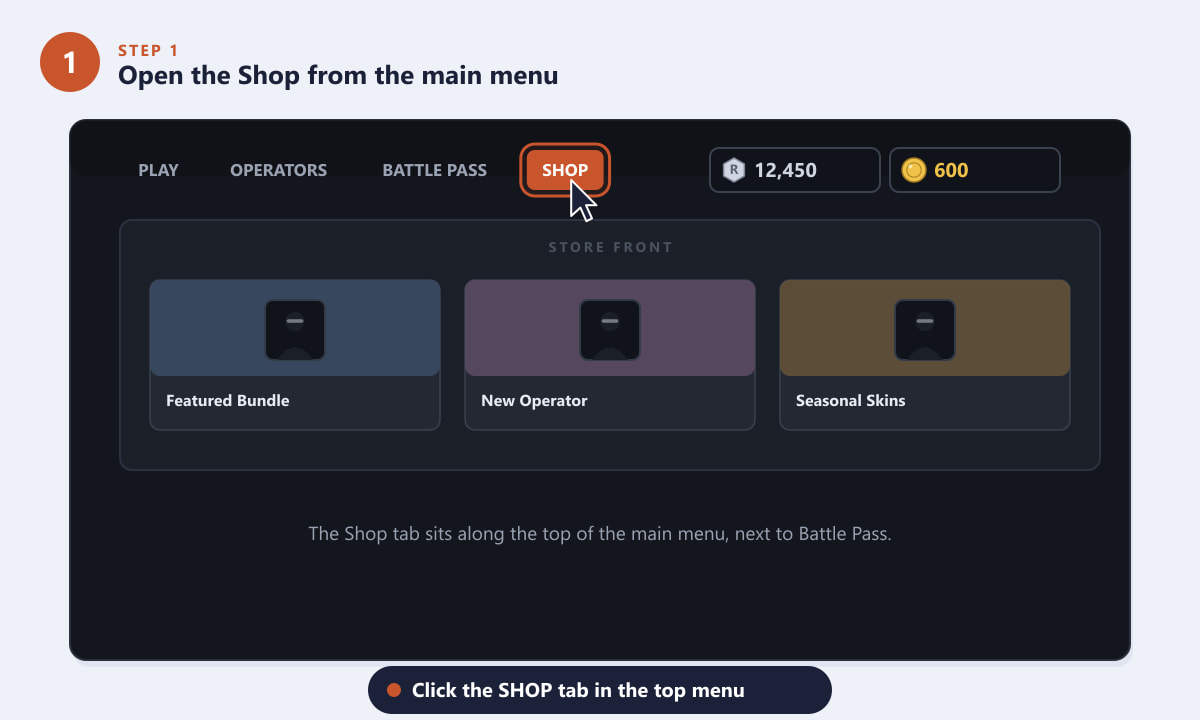 Abrir la pestaña de la tienda de Rainbow Six Siege desde el menú principal