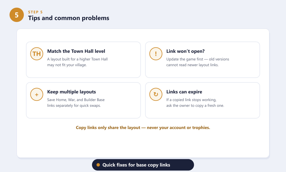Tips and fixes for Clash of Clans base copy links not working