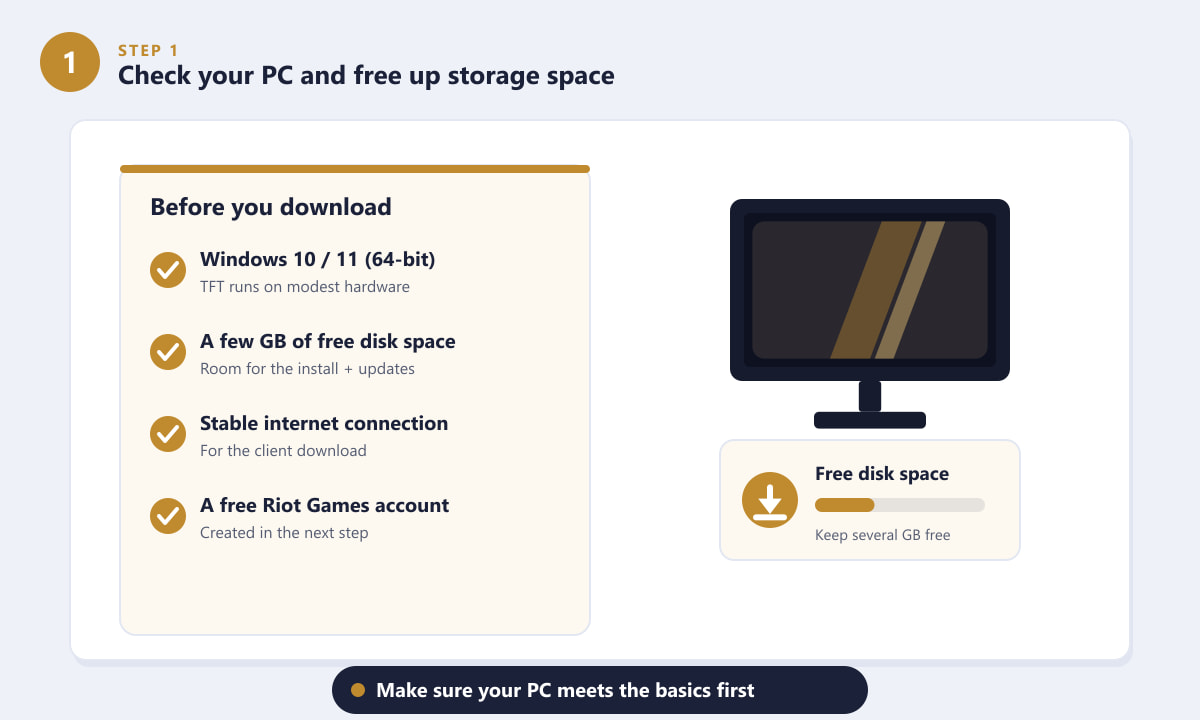 Checking Windows PC requirements and free disk space before downloading TFT