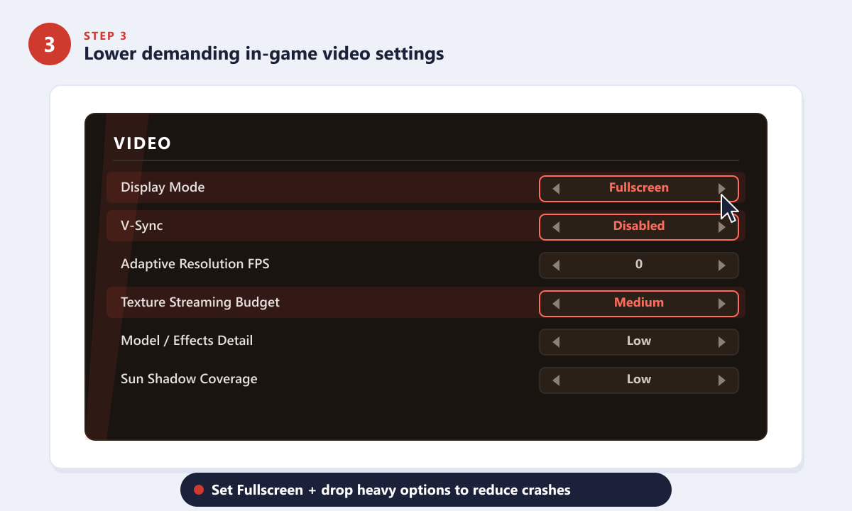 Lowering Apex Legends in-game video settings to reduce crashes on PC