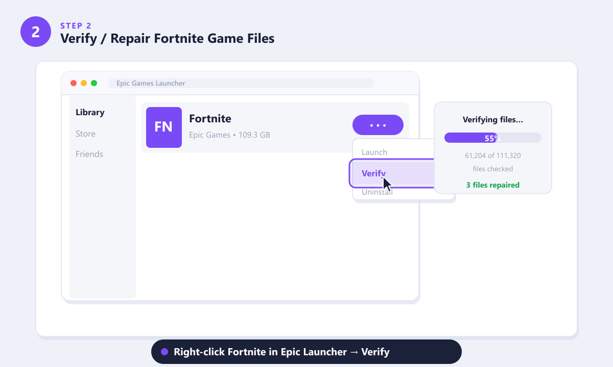 Epic Games LauncherでFortniteゲームファイルを検証して、破損したファイルを修復する