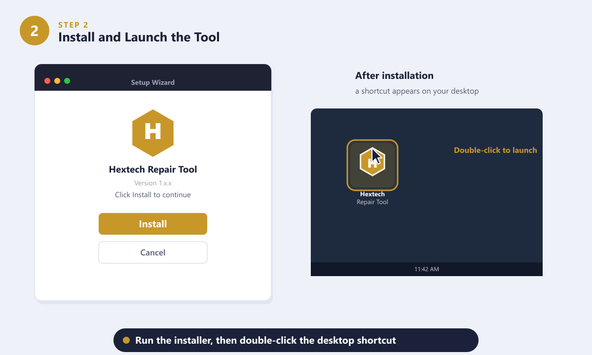 Installing the Hextech Repair Tool and launching it from the desktop shortcut