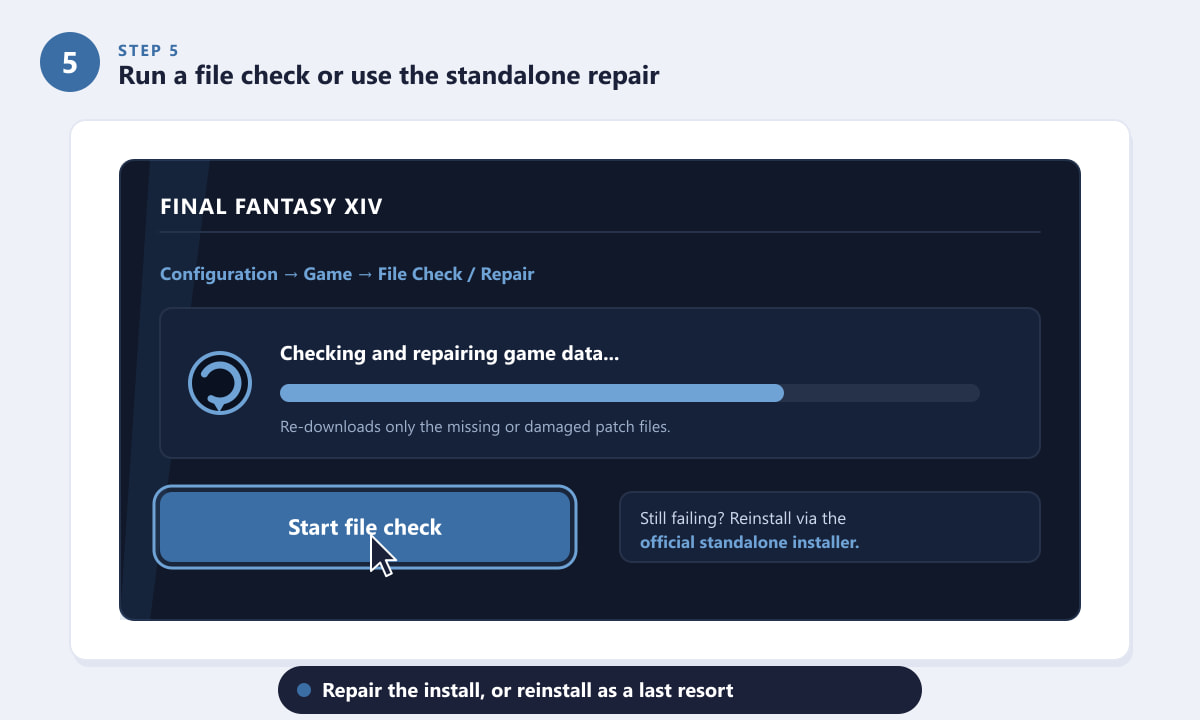 Running the FFXIV file check and repair tool from the launcher configuration