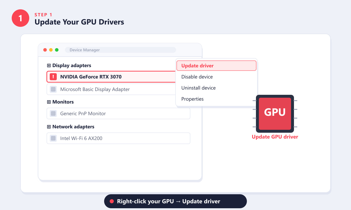 デバイスマネージャーでGPUドライバーを更新してValorantのブラックスクリーンを修正する