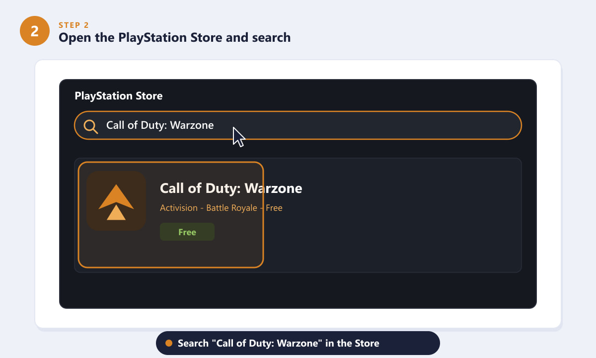 Searching for Call of Duty Warzone in the PlayStation Store on PS4