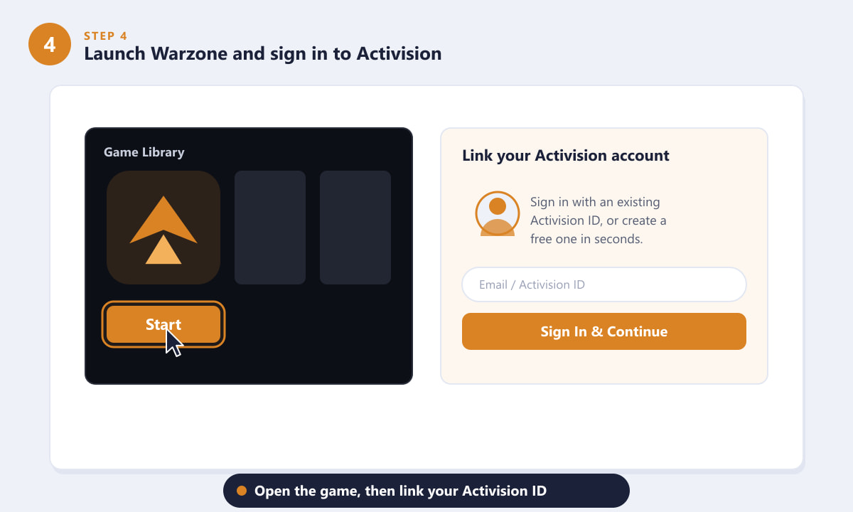 Launching Warzone from the PS4 game library and linking an Activision account
