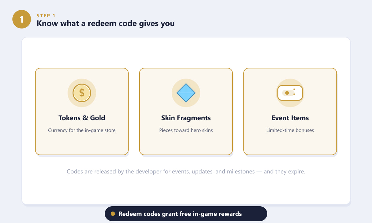 Honor of Kings redeem code rewards: tokens and gold, skin fragments, and event items