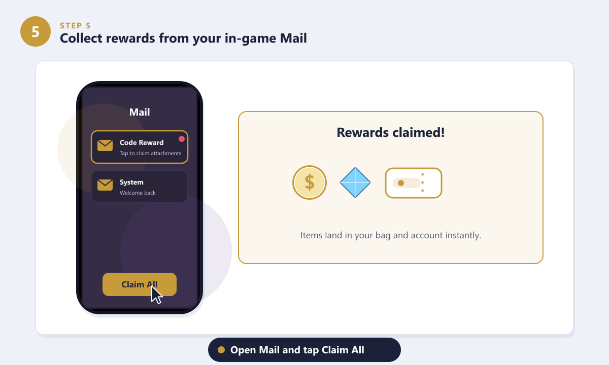 Claiming Honor of Kings redeem code rewards from the in-game Mail with a Claim All button
