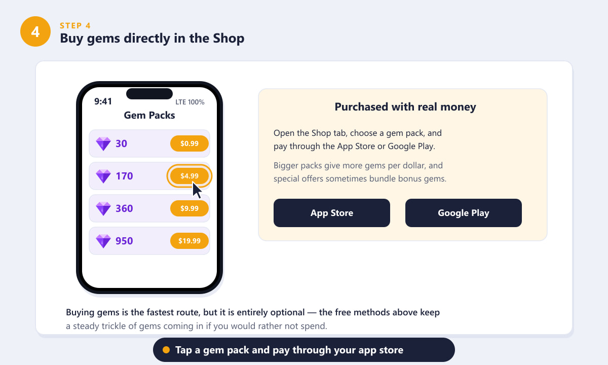 شراء حزم الجواهر من متجر Brawl Stars عبر متجر التطبيقات