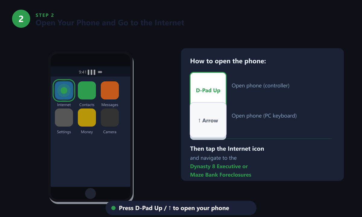 Opening the in-game phone internet in GTA 5 Online to buy a business