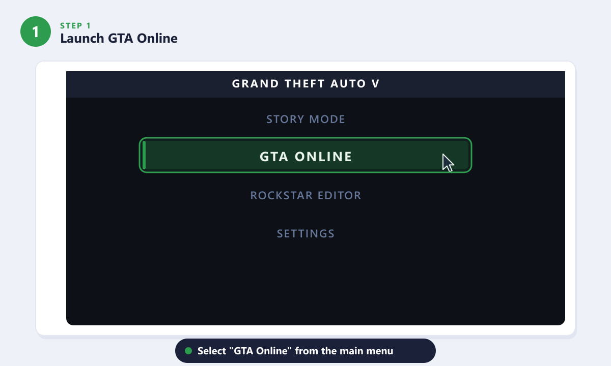 Selecting GTA Online from the GTA 5 main menu to buy money