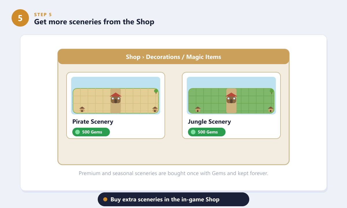 Im Clash of Clans-Shop sind Piraten- und Dschungelkulissen für je 500 Juwelen erhältlich.