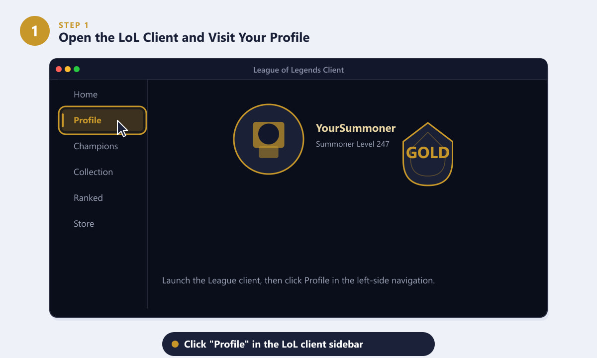 Чтобы посмотреть статистику матчей, нажмите вкладку «Профиль» в клиенте League of Legends.