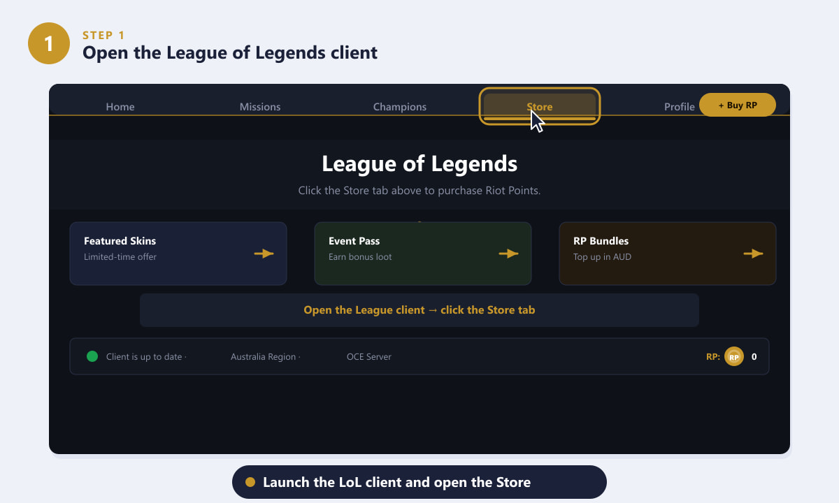 Opening the League of Legends client to buy Riot Points in AUD