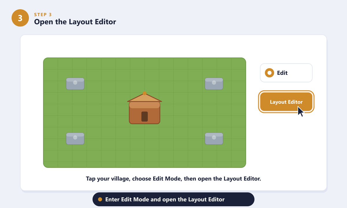 Opening the Layout Editor in Clash of Clans Edit Mode