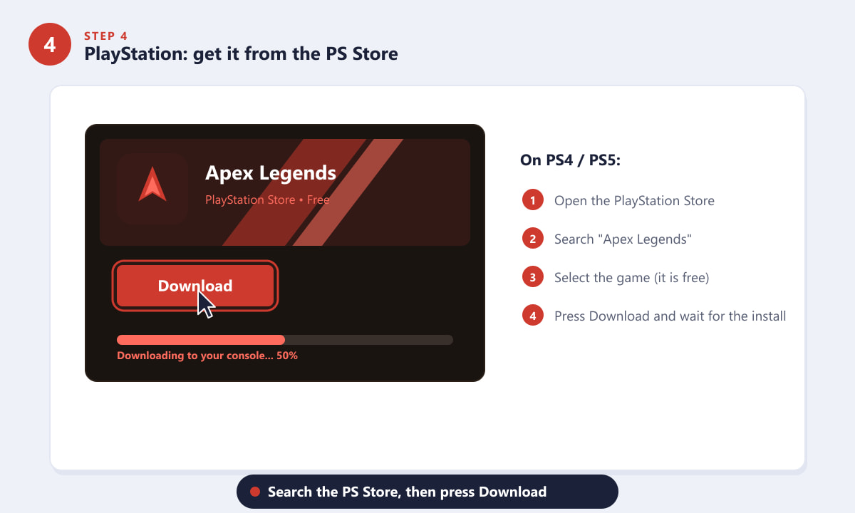Downloading Apex Legends free from the PlayStation Store on PS4 or PS5