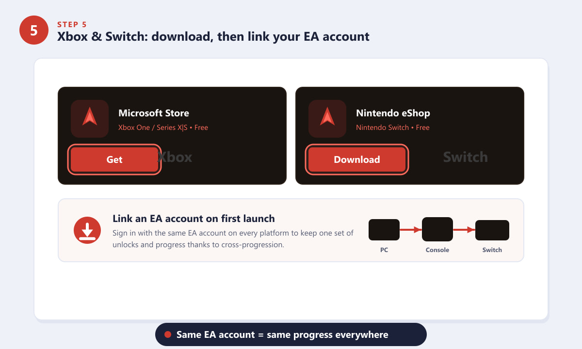 Downloading Apex Legends on Xbox and Switch and linking an EA account for cross-progression