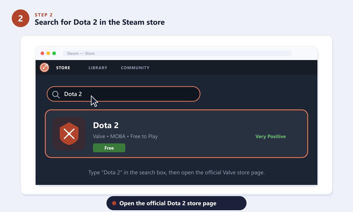 Ricerca di Dota 2 nel negozio Steam