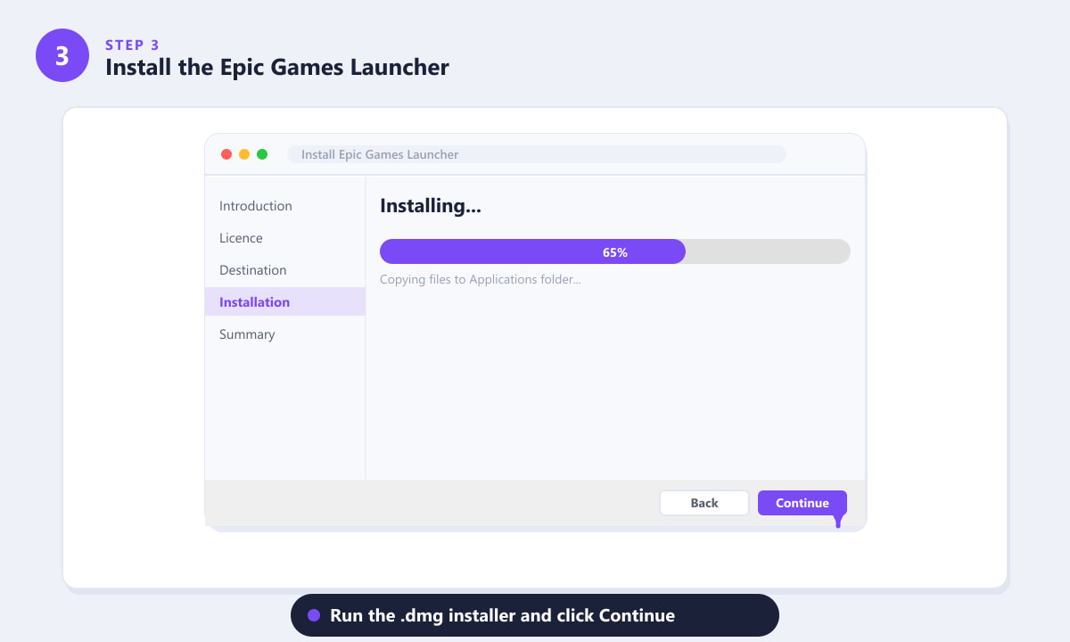 macOS installer running the Epic Games Launcher installation