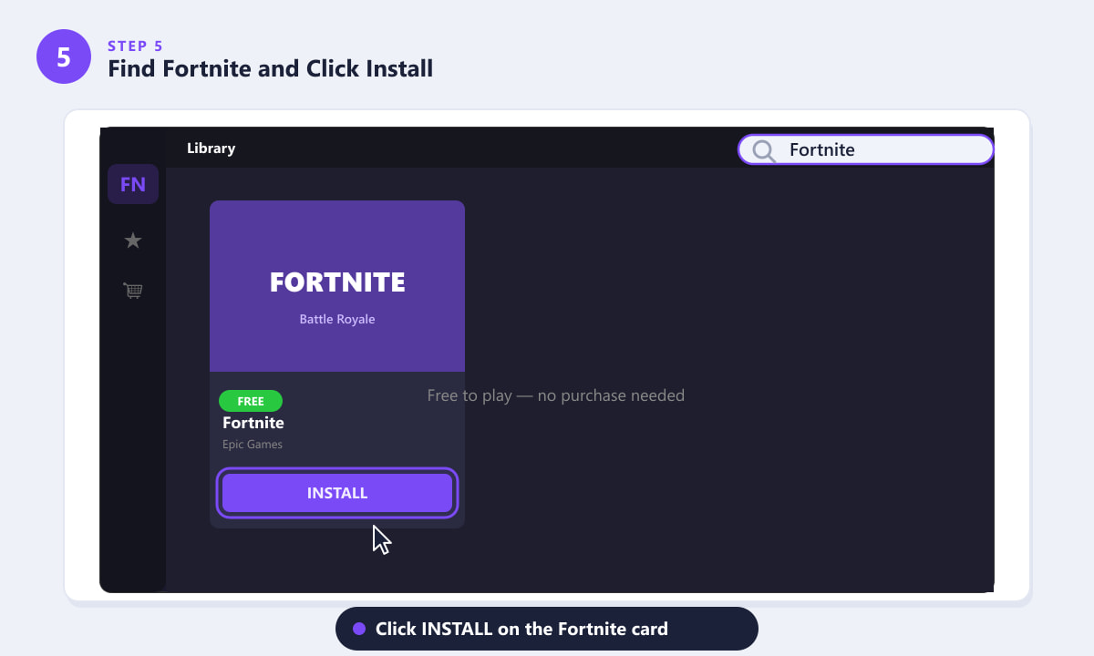 Epic Games Launcher showing the Fortnite install button