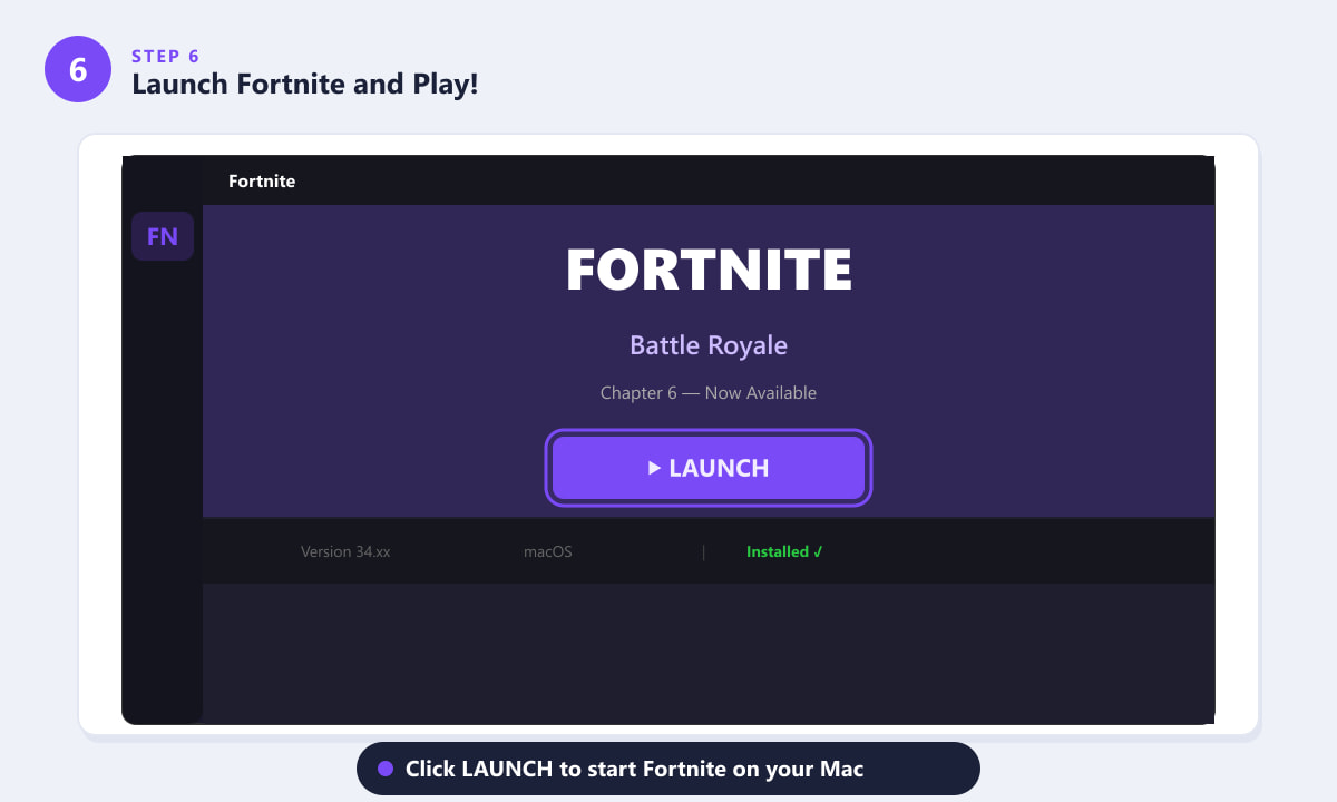 Epic Games Launcher showing the Launch button for Fortnite on Mac