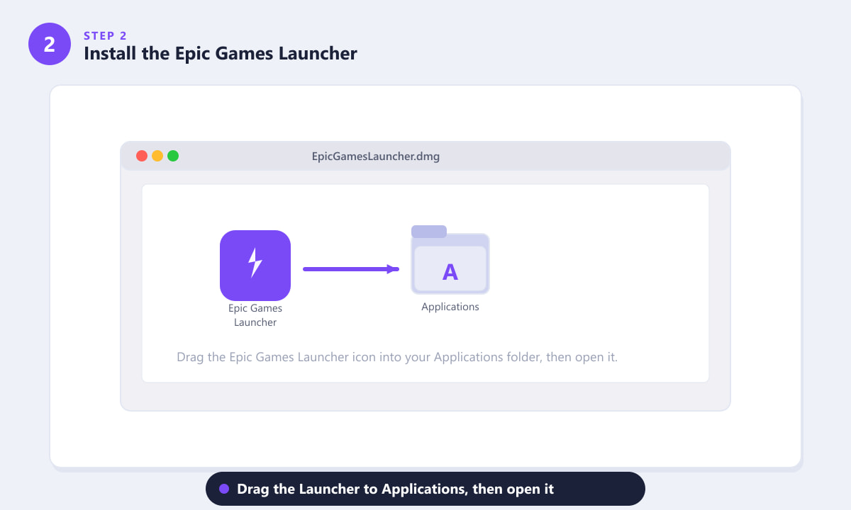 De Epic Games Launcher naar de map Programma's slepen op een Mac