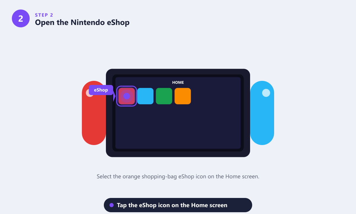 Выбор значка Nintendo eShop на главном экране Nintendo Switch
