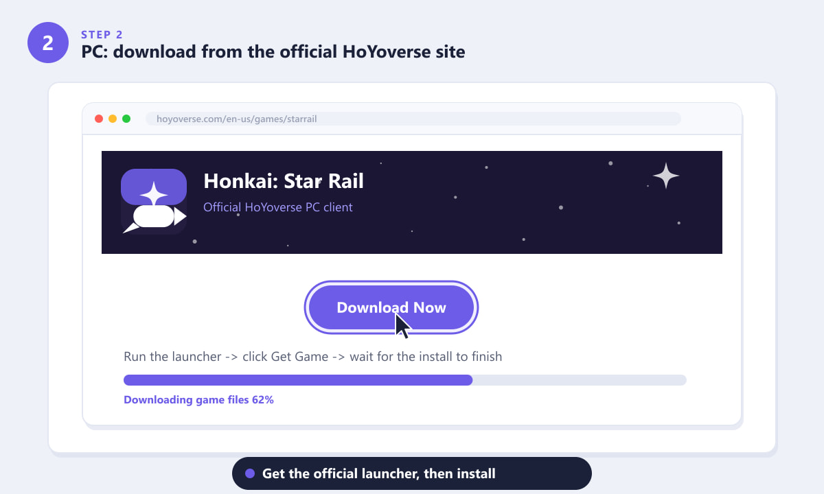 Downloading Honkai: Star Rail on PC from the official HoYoverse website launcher
