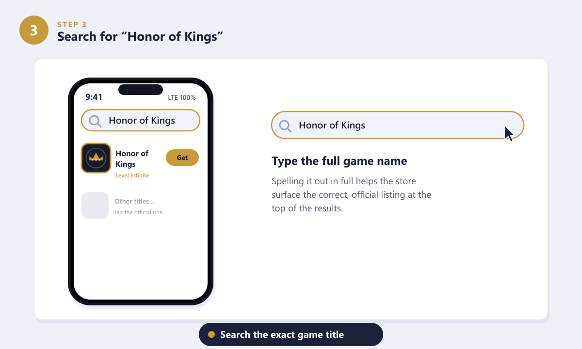 Searching for Honor of Kings in the app store