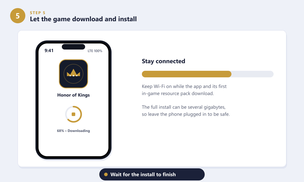 Honor of Kings downloading and installing on a phone