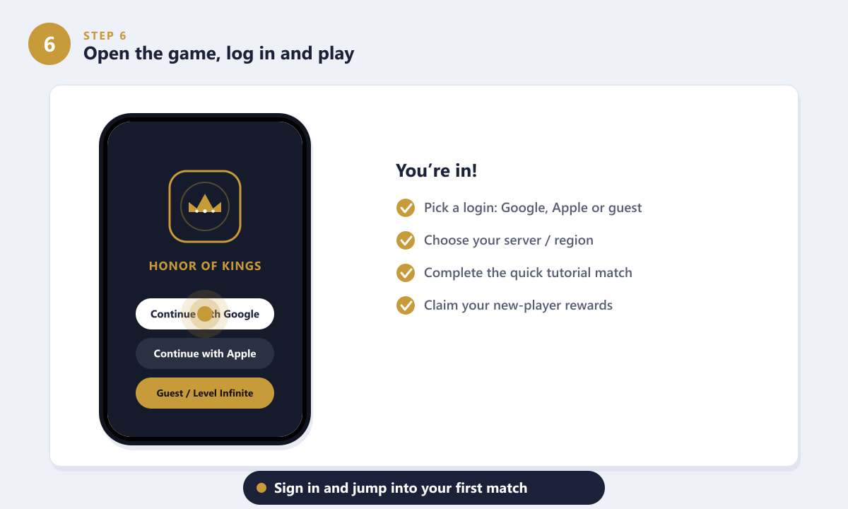 Logging in to Honor of Kings and starting the first match