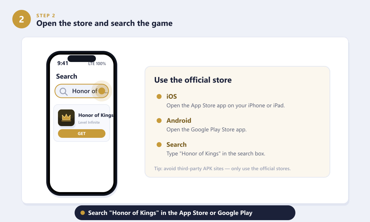 Searching for Honor of Kings in the App Store and Google Play
