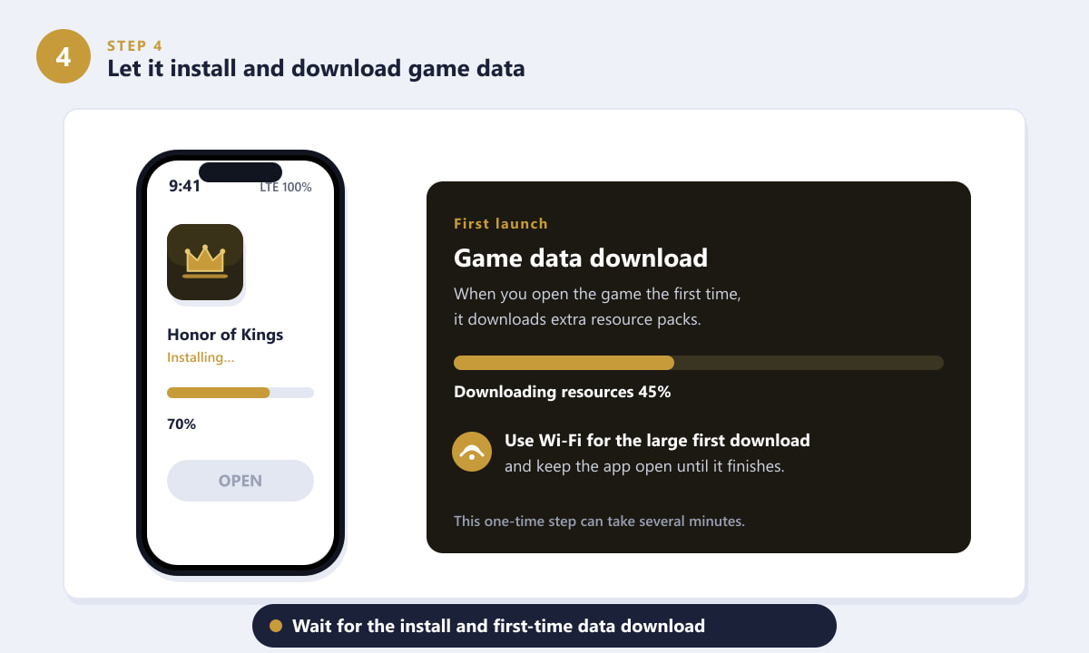 Honor of Kings installing and downloading game data on first launch
