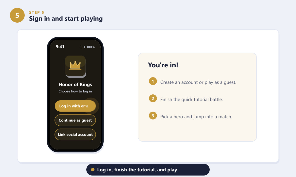 Signing in to Honor of Kings and starting to play after download