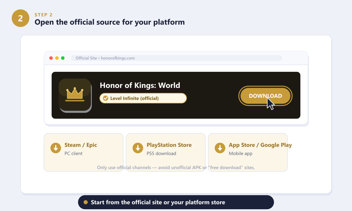 Opening the official Honor of Kings: World website and store options
