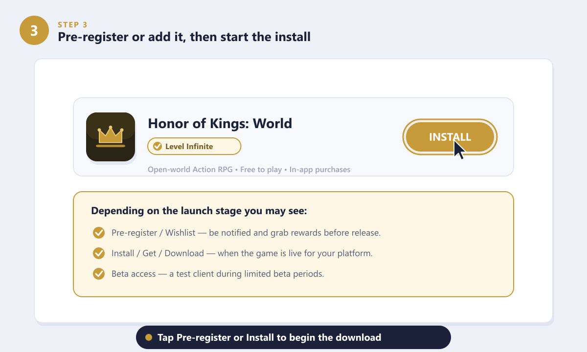 Pre-register or install Honor of Kings: World from the official store listing
