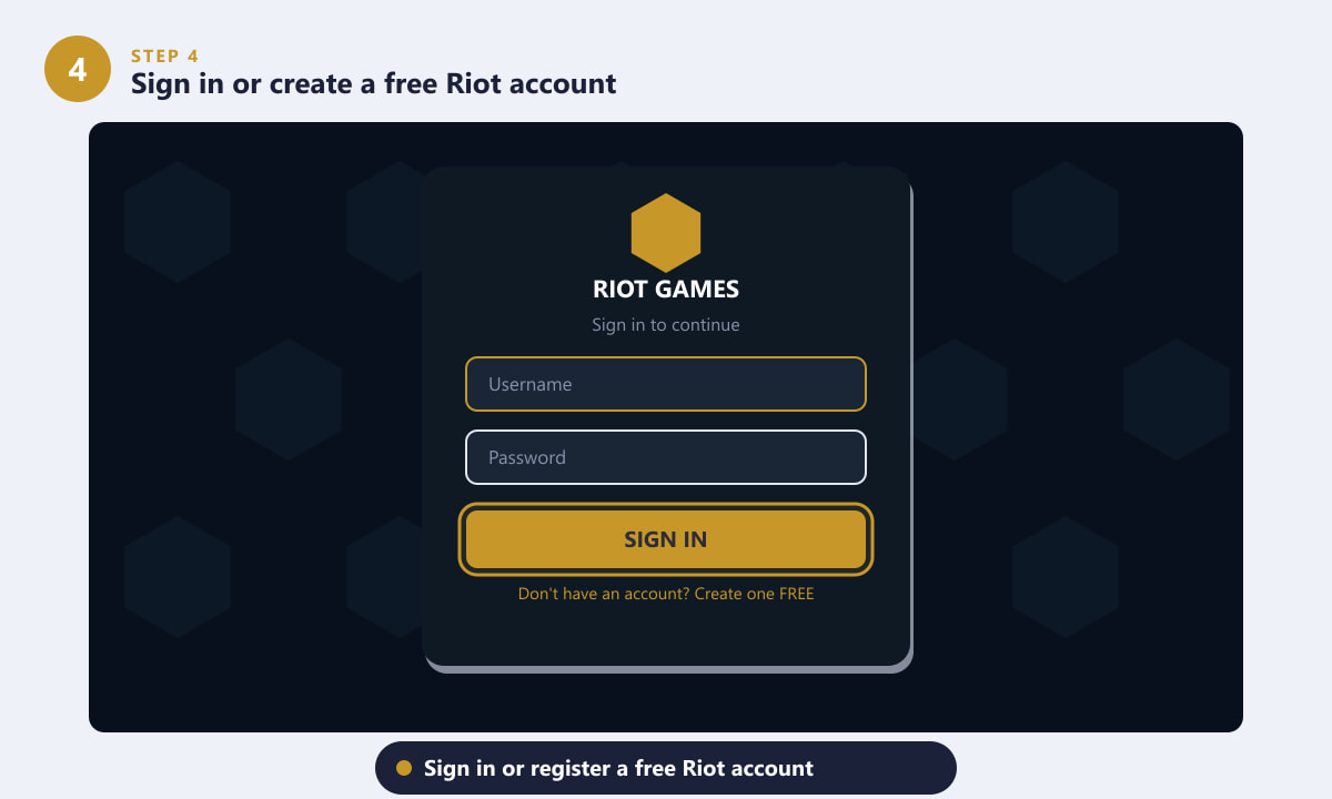 Riot Client login screen where you sign in or create a free Riot Games account