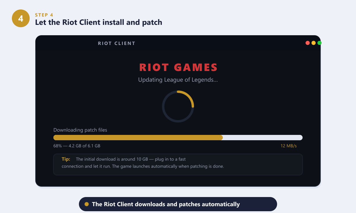 Riot Client baixando e aplicando patches nos arquivos do League of Legends