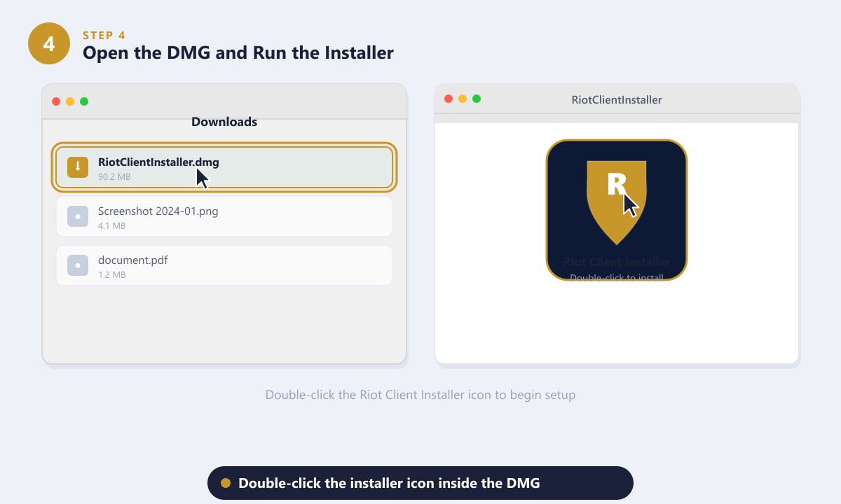 Opening the RiotClientInstaller.dmg file in Finder on a MacBook