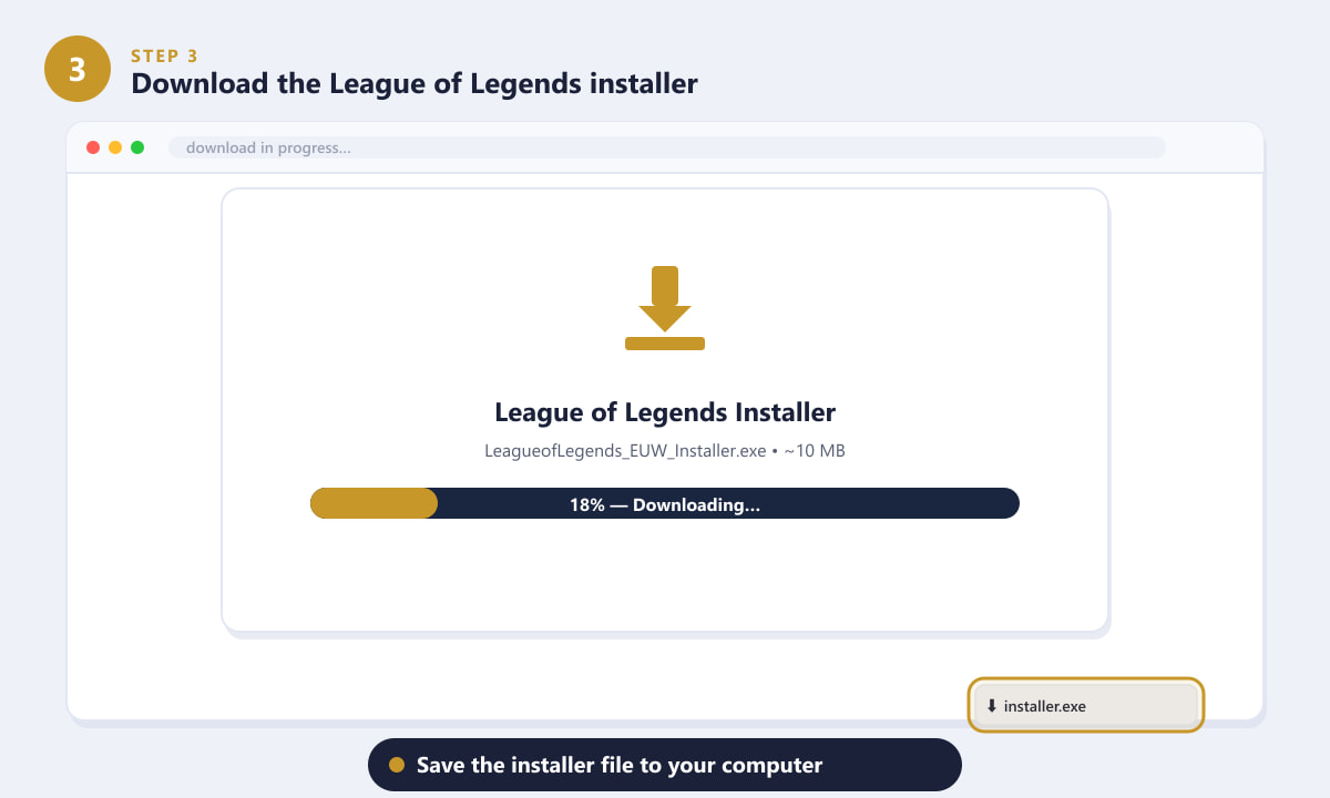 กำลังดาวน์โหลดไฟล์ติดตั้ง League of Legends EU West