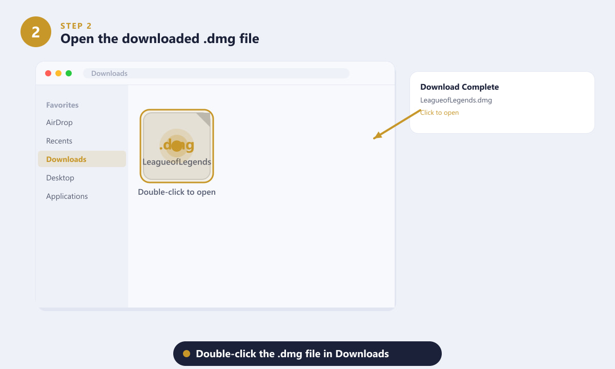 Opening the League of Legends .dmg file in the Mac Downloads folder