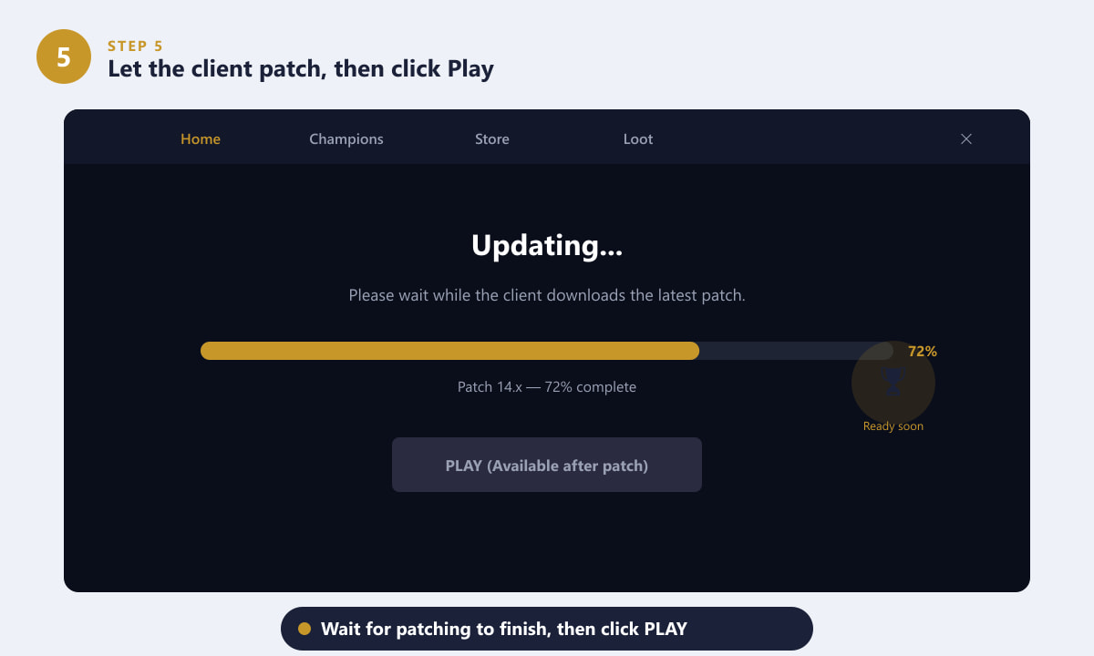 League of Legends client downloading the patch on Mac before the Play button becomes active