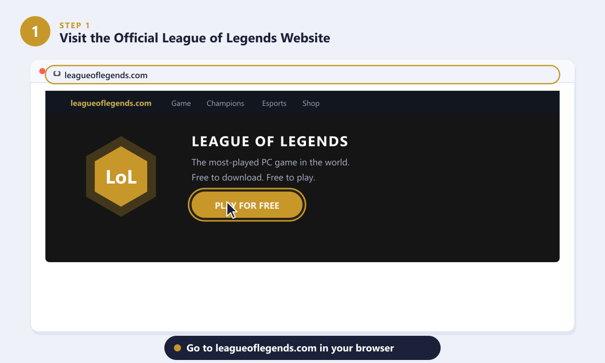 Visiting the official League of Legends website to click Play for Free