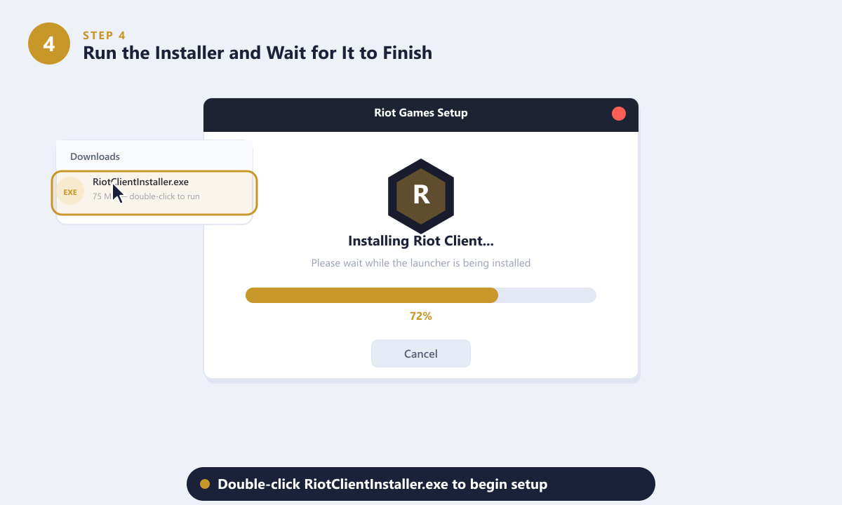 Running the Riot Client installer on Windows showing the installation progress bar