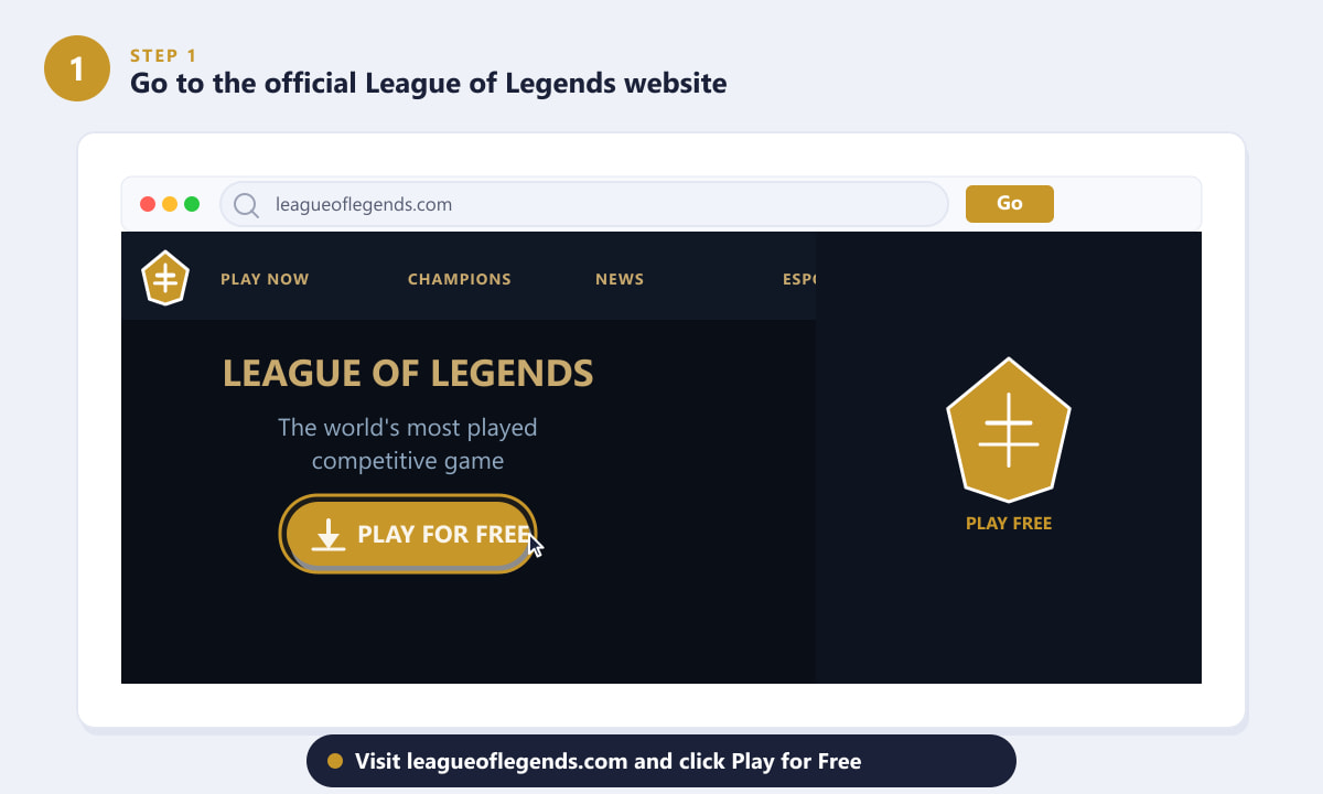Accesarea site-ului oficial League of Legends și clic pe Joacă gratuit