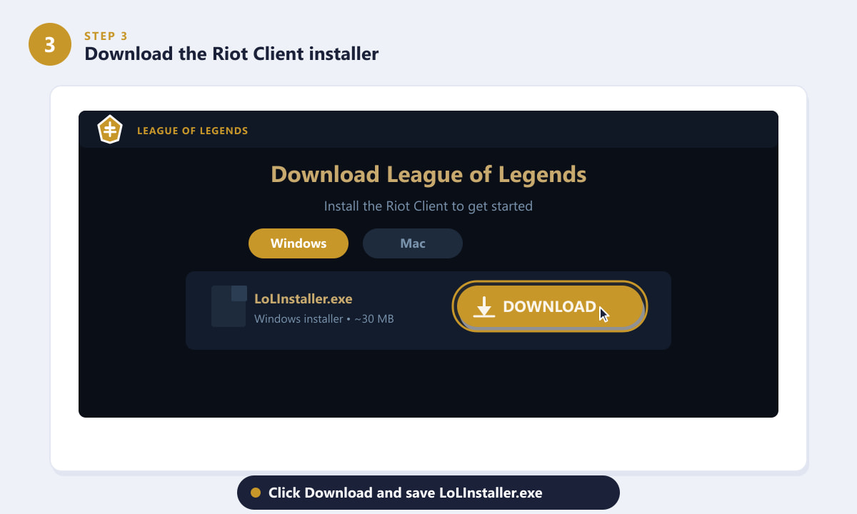 Descărcarea programului de instalare Riot Client pentru League of Legends pe Windows