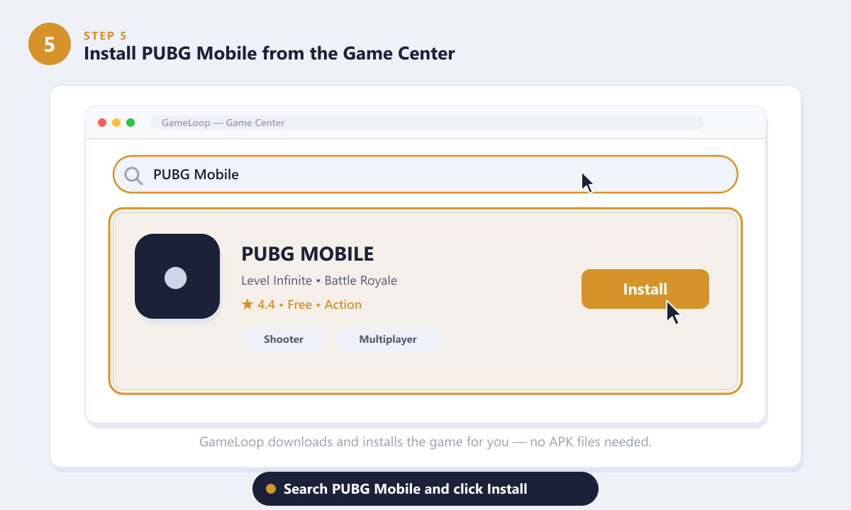Ao pesquisar PUBG Mobile no GameLoop Game Center e clicar em Instalar no PC, você estará procurando por ele.