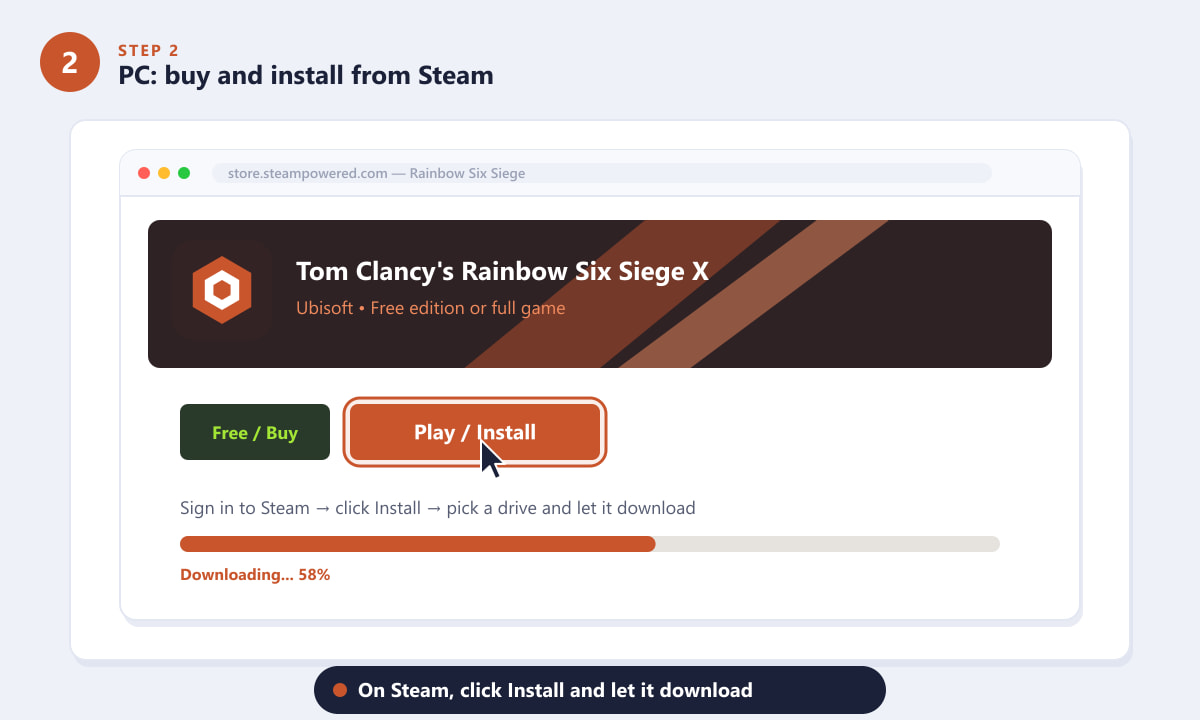 Instalación de Rainbow Six Siege desde la tienda de Steam en PC