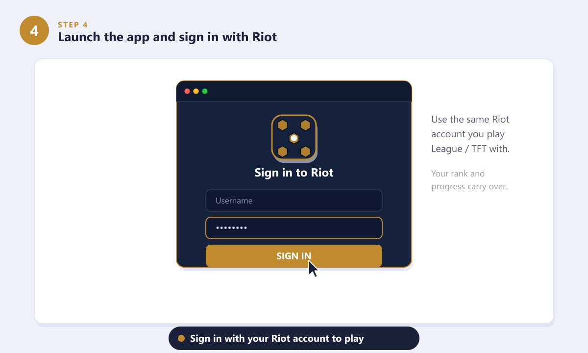 Signing in to Teamfight Tactics on Mac with a Riot Games account